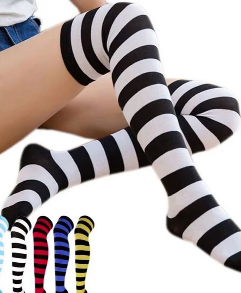 Black and White Striped Tall Socks One Size